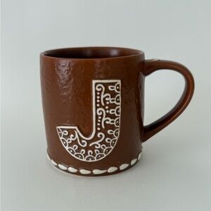 Pottery Barn Gingerbread Holiday J Initial Mug